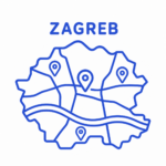 Pojednostavljena karta Zagreba s četiri lokacijske oznake